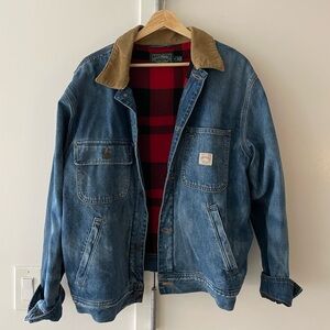 Polo Ralph Lauren Denim Jacket Plaid Lined Corduroy Collar, Size M Vintage